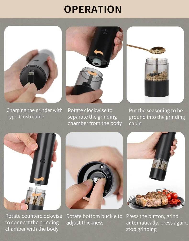 USB Rechargeable Electric Salt and Pepper Grinder Set - DMC Wholesale