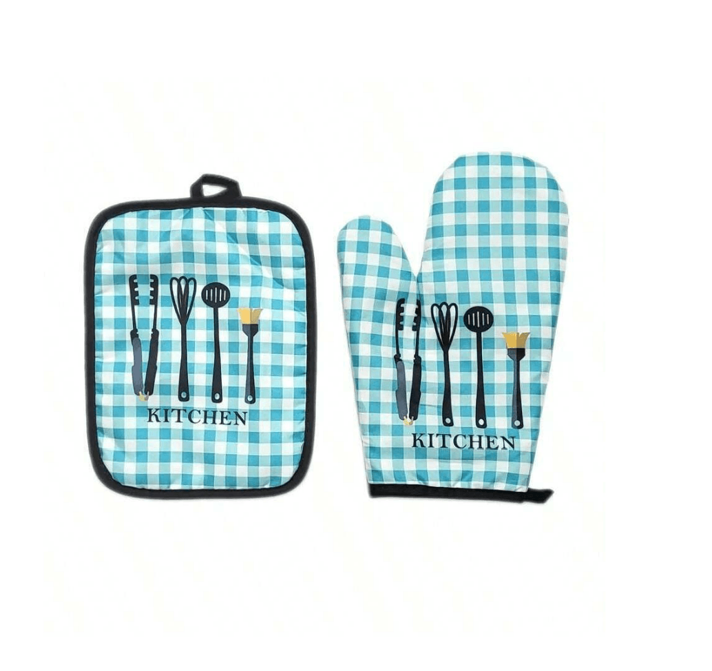 Check Oven Mitt And Potholder Set (Checkered)(2 pcs) - DMC Wholesale