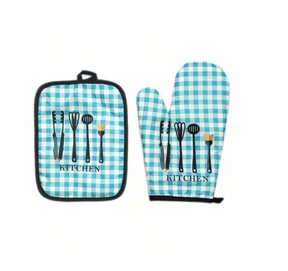 Check Oven Mitt And Potholder Set (Checkered)(2 pcs) - DMC Wholesale