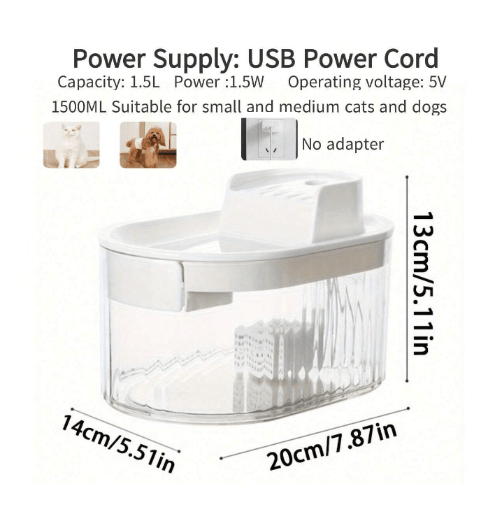 Pet Water Fountain Waterfall With Automatic Filter (1.3L) - DMC Wholesale