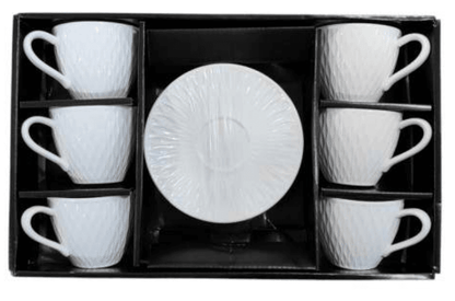 Porcelain Coffee or Tea Cups with Porcelain Saucers (12pcs)(180ml)(Design3) - DMC Wholesale