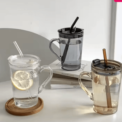 Glass Travel Mug with Lid & Straw - DMC Wholesale