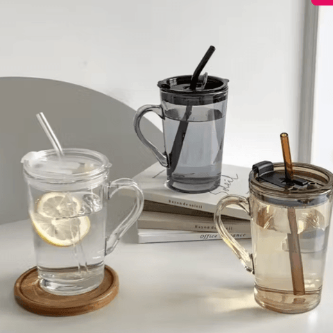 Glass Travel Mug with Lid & Straw - Alt View
