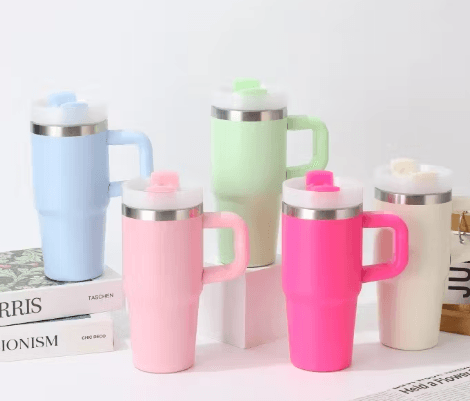 Mini Stainless Steel Flask with Handle and Straw (600ml) - DMC Wholesale