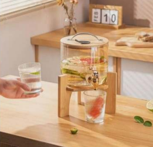 Juice Dispenser 5 Litre with Spigot and Wooden Stand (3.6L)