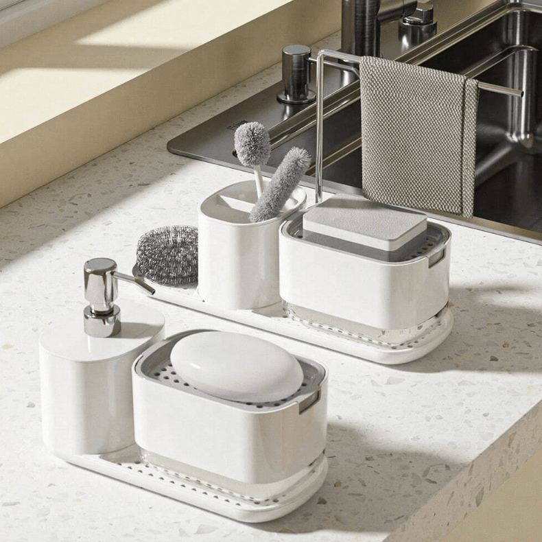 Kitchen Soap Dispenser Set with Tray and Sponge Holder - DMC Wholesale
