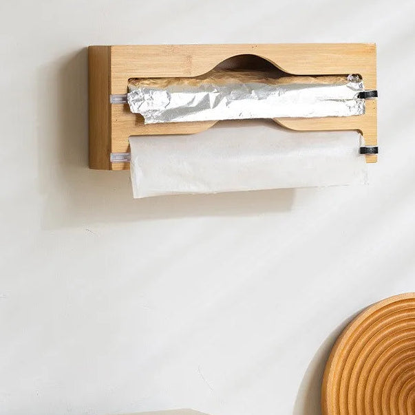 Natural Bamboo Wrap Cutter Dispenser (2 Compartment)