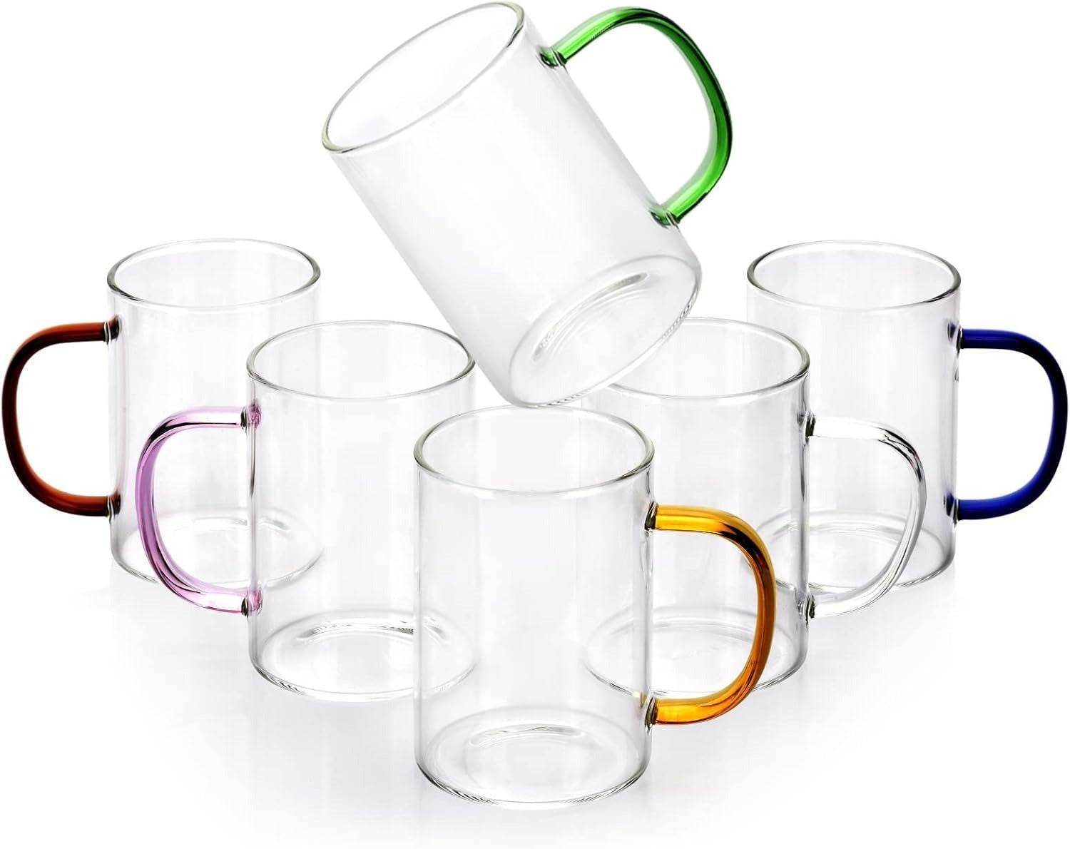 Clear Cup Set With Coloured Handles (400ml)(6 pcs) - DMC Wholesale