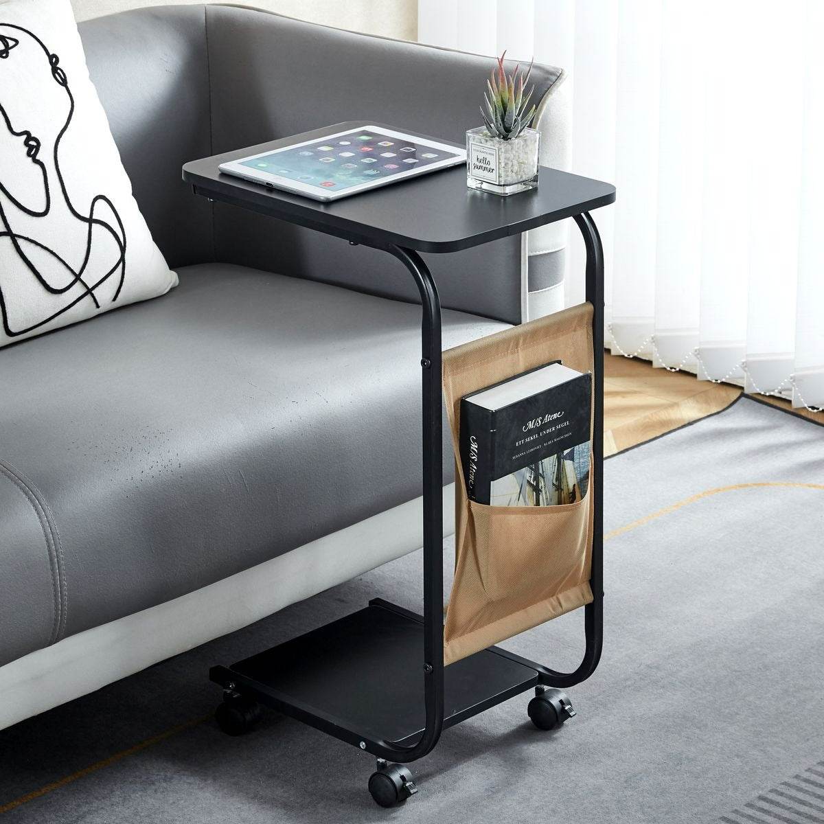 Side Table with Storage Bag and Wheels (C-Shape) - DMC Wholesale