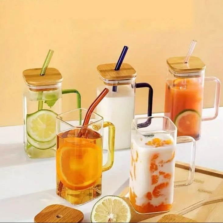 Colour-Tinted Glass Tumbler With Wooden Lid (380ml)(Each) - DMC Wholesale