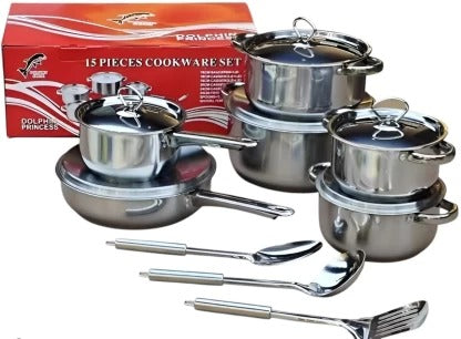 Stainless Steel Cookware Set  (15pcs)