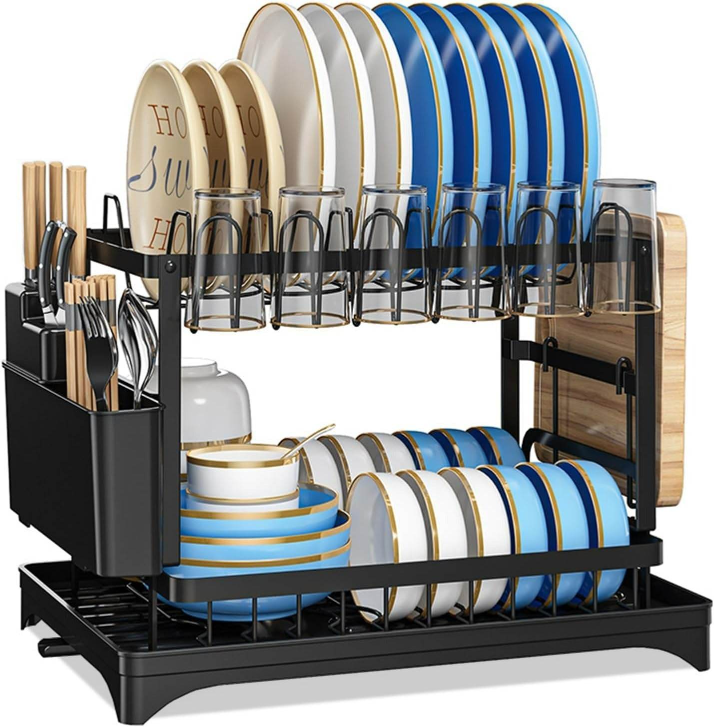 Auto Drain Dish Drying Rack (2 Tier) - DMC Wholesale