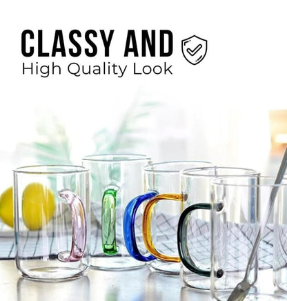 Clear Cup Set With Coloured Handles (300ml)(6 pcs)
