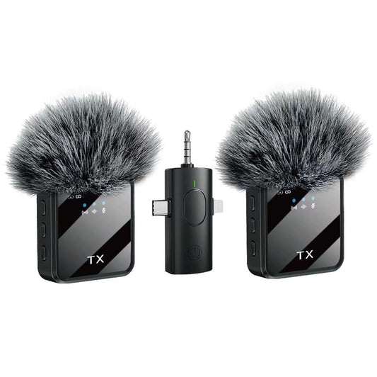 Dual Wireless Lavalier Microphones For iPhone/ Camera/ Android Devices