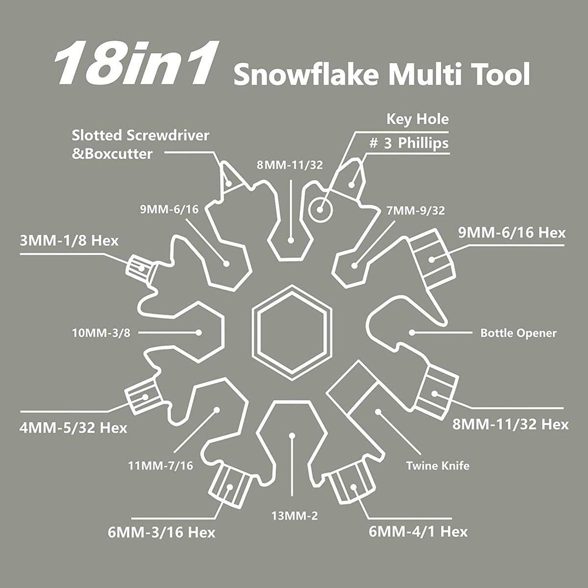 18 in 1 Snowflake Keychain Multi Tool - DMC Wholesale