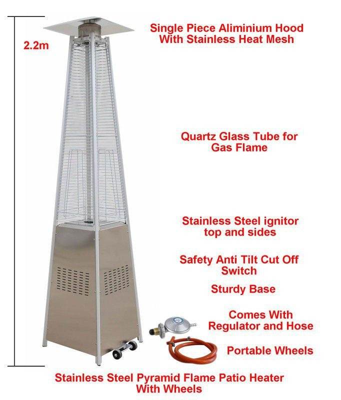 Stainless Steel Gas Flame Pyramid Patio Heater - DMC Wholesale