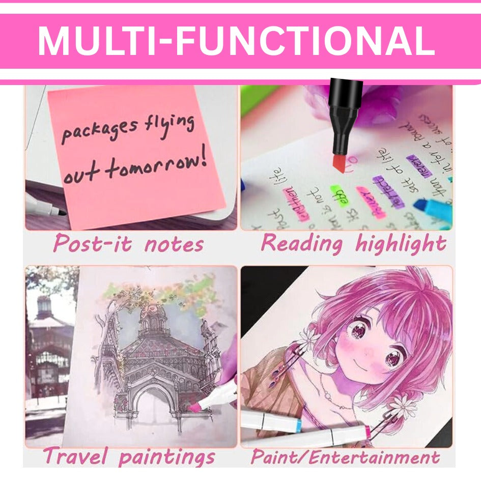 Coloured Dual Marker And Highlighter Pen Set (100 pcs)