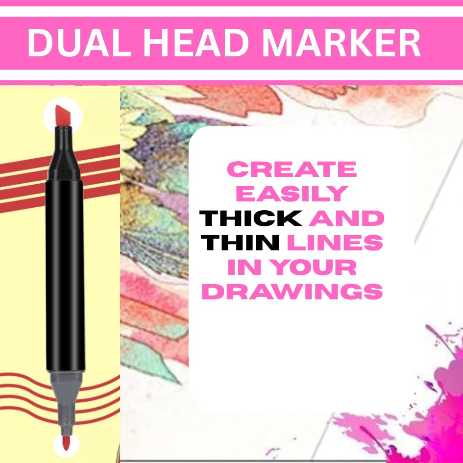 Coloured Dual Marker And Highlighter Pen Set (100 pcs)