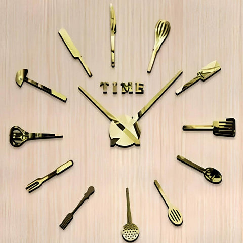 DIY Modern Kitchen 3D Wall Clock (Gold)(60-70cm)