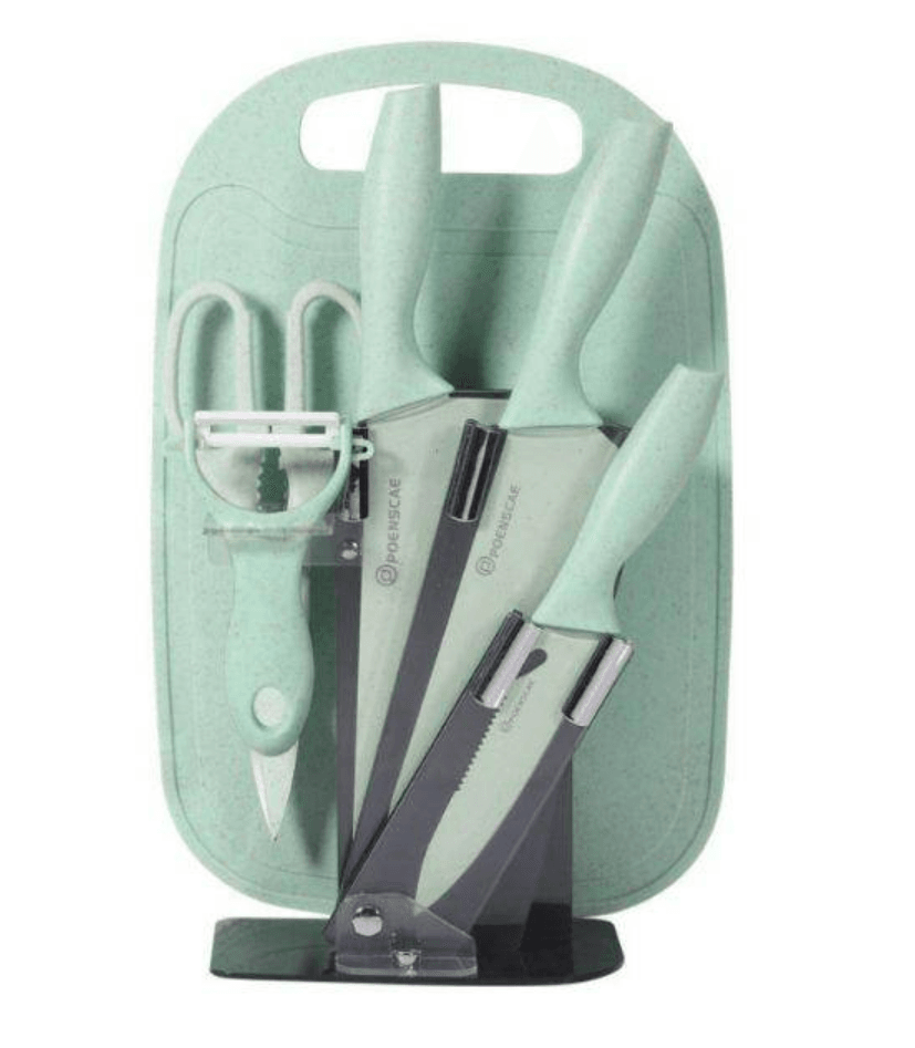 Kitchen Knife Set with Cutting Board (7 pcs)(Red) - DMC Wholesale