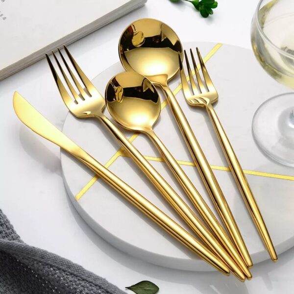Polished Round Cutlery Set (24 pcs)(Gold) - DMC Wholesale