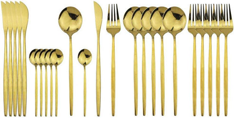 Polished Round Cutlery Set (24 pcs)(Gold) - Alt View