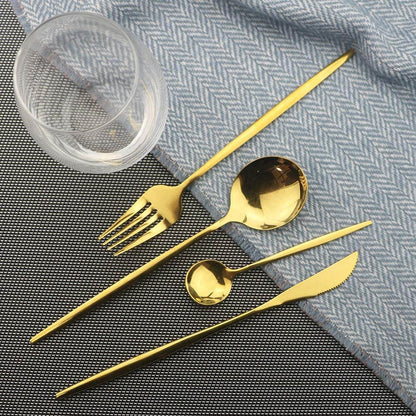 Polished Round Cutlery Set (24 pcs)(Gold) - DMC Wholesale