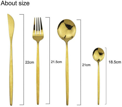 Polished Round Cutlery Set (24 pcs)(Gold) - DMC Wholesale