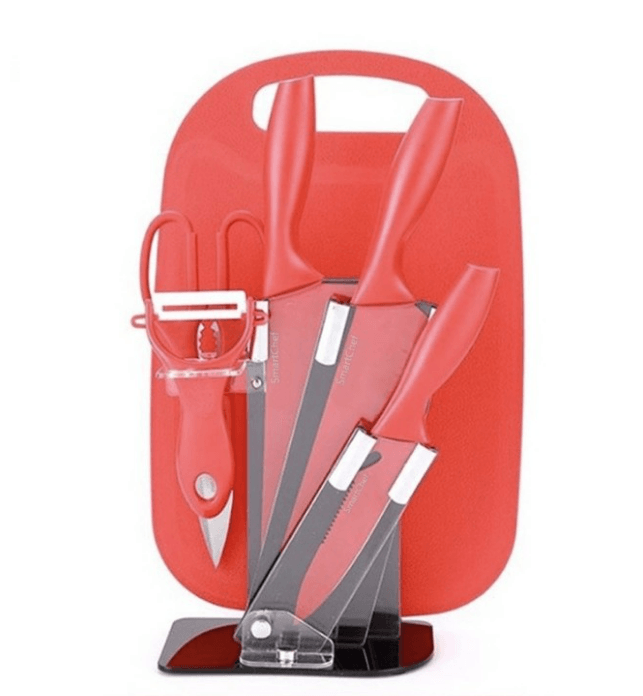 Kitchen Knife Set with Cutting Board (7 pcs)(Red) - DMC Wholesale