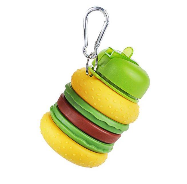 Collapsible Silicone Hamburger Water Bottle - DMC Wholesale