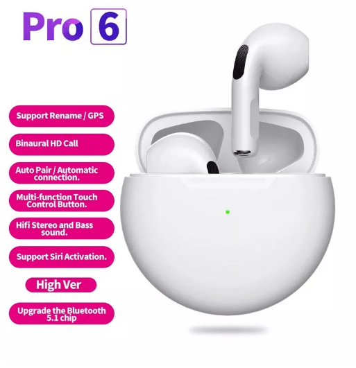 PRO 6 Airpods TWS Bluetooth Earphones - DMC Wholesale