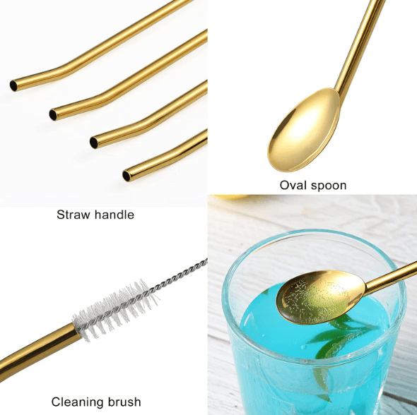 Long Ice Tea Spoon Straws With Brush (6 pcs) - DMC Wholesale