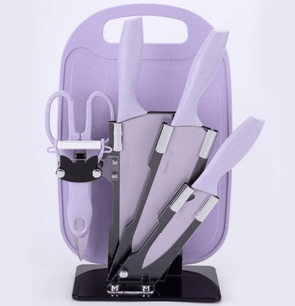 Kitchen Knife Set with Cutting Board (7 pcs)(Red) - DMC Wholesale