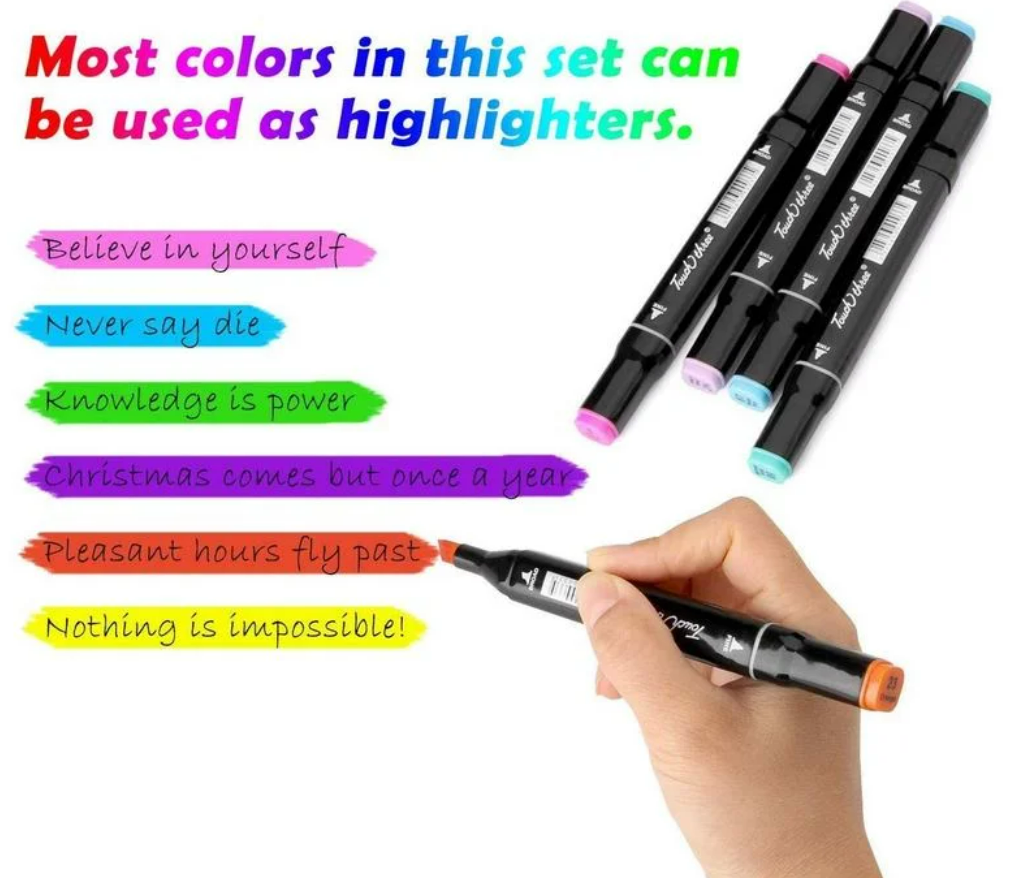 Coloured Dual Marker And Highlighter Pen Set (48 pcs)